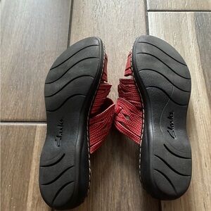 Clarks Red Slide Sandals with Black Soles